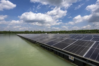 Germany's largest floating solar power plant on the Silbersee III, a quarry pond no longer used for