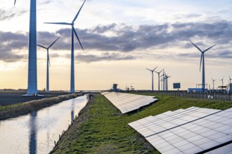 Solar park on the Slaperdijk dyke near the Eemshaven, test project, 17, 000 solar modules were