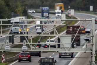 Sensors on a toll bridge, for recording motorway tolls, on the A3 motorway near Hamminkeln, Lower