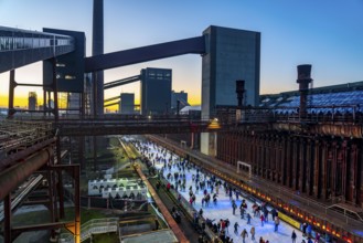 Ice rink at the Zollverein coking plant, Zollverein World Heritage Site, Essen, Germany, Europe