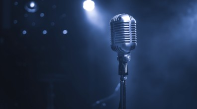 Microphone retro style, entertainment or rock concert. Concept of unique and lonely voice, AI