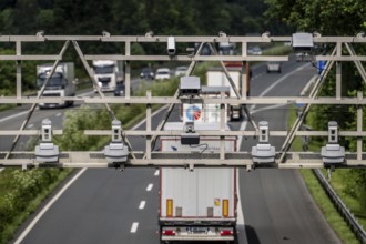 Sensors on a toll bridge, for recording motorway tolls, on the A43 motorway near Dülmen,