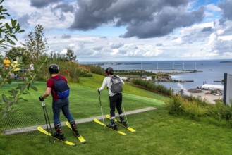 CopenHill, waste incineration plant and artificial ski slope, skiing with a view of the Øresund, 90