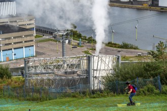 CopenHill, waste incineration plant and artificial ski slope, skiing with a view of the Øresund, 90