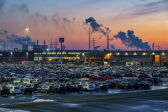 Car terminal in the Logport I inland port in Duisburg on the Rhine, vehicle handling of new cars,