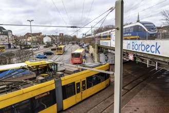 Ruhrbahn transport buses, at Essen-Borbeck S-Bahn station, interface between rail transport,