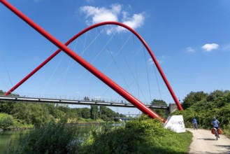 Nordsternpark, former site of the Nordstern colliery, double arch bridge over the Rhine-Herne Canal