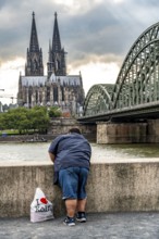 Cologne Cathedral, Hohenzollern Bridge, people on the Rhine promenade, Rhine boulevard in