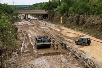 Flood on the Erft, here the federal road B265 destroyed by the water, Erftstadt, North