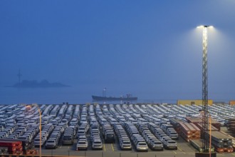 Parking space for import vehicles, hundreds of Hyundai Ioniq, electric cars, waiting for onward