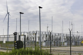 Tennet transformer station for energy transport in Eemshaven, 17/05/2024. Wind power to electricity