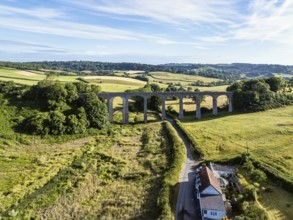 Cannington Viaduct from a drone, Uplyme, Lyme Regis, Dorset, Devon, England, United Kingdom, Europe