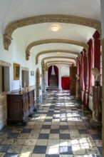 Kasteel van Laarne, interior showing hallway of 14th century medieval moated castle near Ghent,