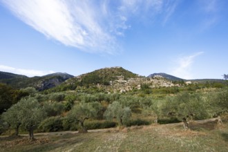 Byzantine ruined city of Mystras or Mistra on the Taygetos Mountains, UNESCO World Heritage Site,