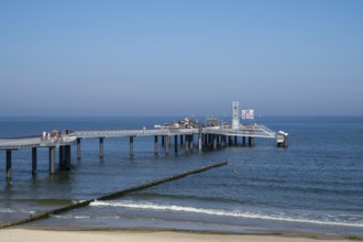 Newly built pier from 2021, Baltic resort Koserow, Usedom Island, Baltic Sea, Mecklenburg-Western