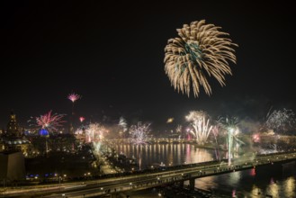 New Year's Eve fireworks over Dresden's Old Town, Dresden, Saxony, Germany, Europe