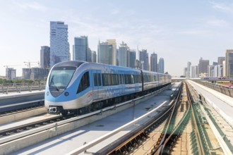 Dubai Metro public transport train at the Dubai Marina stop in Dubai, United Arab Emirates, Asia