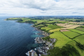 Cliffs over Mothecombe Beach and Red Cove from a drone, River Emme, Mothecombe, Plymouth, South