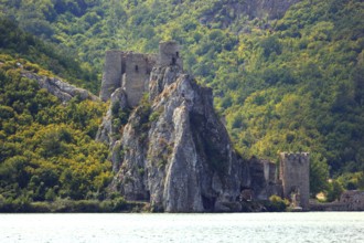 View of the castle on the Danube on the Serbian side opposite Coronini, Danube landscape, Iron Tor