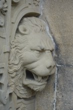 Lion's head at the gate portal, lower castle gate, stone figure, restored sculpture, relief,