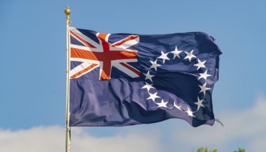 The flag of the Cook Islands, Cook Islands, Pacific Island, fluttering in the wind, isolated