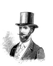 Hat fashion and beard fashion for men in Germany in 1889, historical, digital reproduction of an