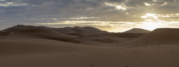 Sunrise in the desert, dunes, Erg Chebbi, Sahara, Merzouga, Morocco, Africa