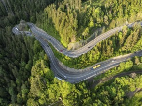 Aerial view of the federal road B31, Kreuzfelsenkurve in the southern Black Forest,