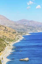 View of Drymiskos beach and coastline, Ammoudi, Rethymno, Crete, Greek Islands, Greece, Europe