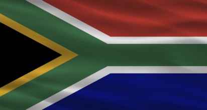 South Africa flag with fabric texture waving, close up of flag of South Africa with cloth texture