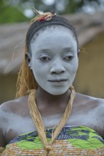 Portrait of a sick woman during a healing dance, healing ceremony, Nkala, Bandundu Province,