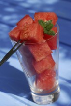 Watermelondice (Citrullus lanatus) in glass