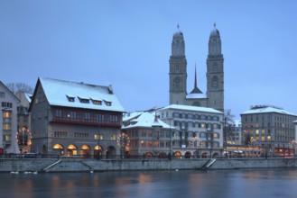 Old Town, Limmatquai, Limmat, Grossmuenster, Zurich, Switzerland, Europe