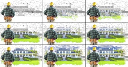 4k contractor facing custom house drawing transitioning to photograph with brush strokes