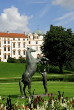 Ducal Castle, Guelph Castle, built in 1292, bronze sculpture of the stallion Wohlklang in liberty