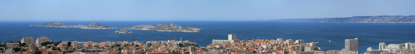 View of Marseille town and Chateau d'If castle famous historical fortress and prison on island in