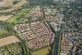 Aerial view of the housing estate Boberger Dorfanger, detached house, terraced house,