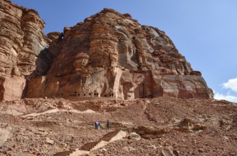 Lion tombs in the rocks of al-Khuraybah, Dadan or Dedan, near AlUla, Medina Province, Saudi Arabia,