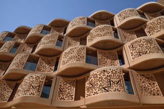 House facade, Masdar City urban development project, first emission-free eco-city, Emirate of Abu