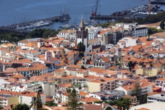 View from the botanical garden in Funchal, Jardim Botanico, to the city of Funchal, Madeira,