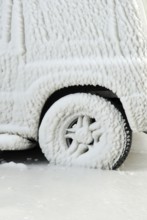 Car covered with ice, ice sheet, ice shield, Lake Geneva, Versoix, Canton Geneva, Switzerland,