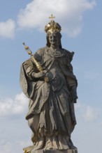 Statue of St. Kunigunde with imperial crown, Bamberg, Upper Franconia, Bavaria, Germany, Europe