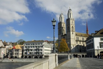 Münster Bridge over the Limmat, -Church, Church Grossmünster, Zurich, Canton Zurich, Switzerland,