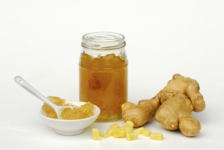 Ginger jam in gals and peel and Ginger (Zingiber officinale) ginger, ginger, jam, ginger marmalade