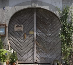 Historic farm gate from 1824, Eltmann, Lower Franconia, Bavaria, Germany, Europe