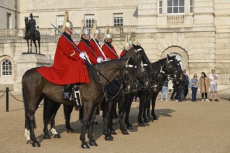 Parade of Horse Guards, soldiers of the Household Cavalry Mounted Regiment, White Hall,