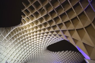 SEVILLE, SPAIN-OCTOBER 17, 2017: Metropol Parasol in Plaza de la Encarnacion, the biggest wooden