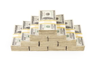 Pyramid of 100 thousand dollars of one hundred dollar bills isolated. transparent PNG