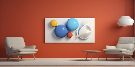 Art gallery with canvas and plastics in a 3D illustration, AI generated