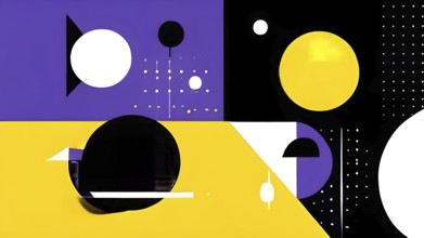 Minimalist illustration featuring abstract shapes in purple and yellow color accent symbolizing fun